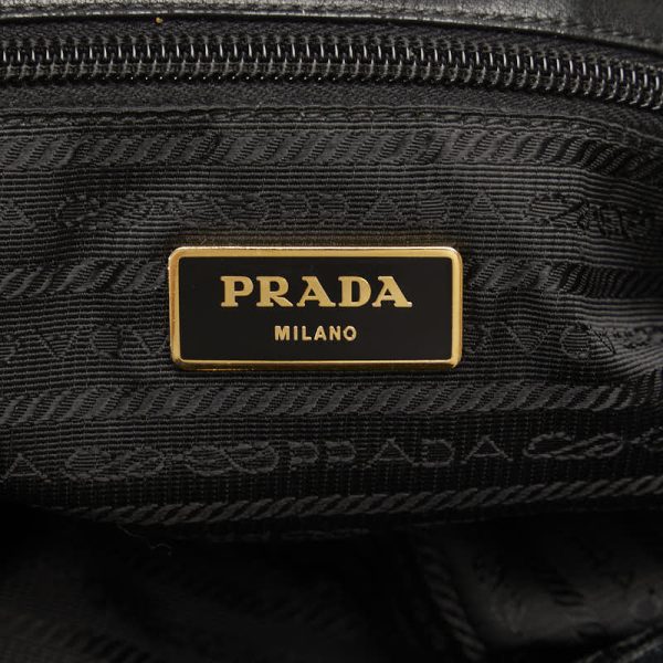 1 0122289 8 Prada Cather Ribbon Braided Handle Gold Hardware Black Nylon