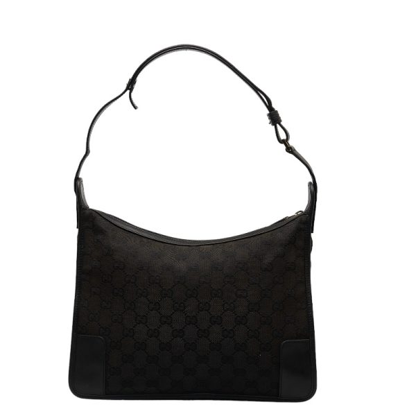 1 0122314 3 Gucci GG Canvas One Shoulder Bag Handbag Black Leather