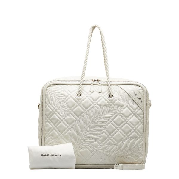 1 0122384 1 Balenciaga Blanket Square Shoulder Bag White Leather