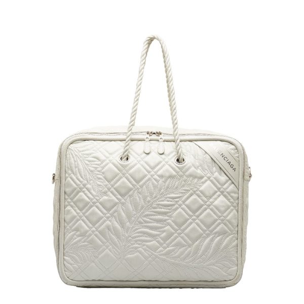 1 0122384 2 Balenciaga Blanket Square Shoulder Bag White Leather