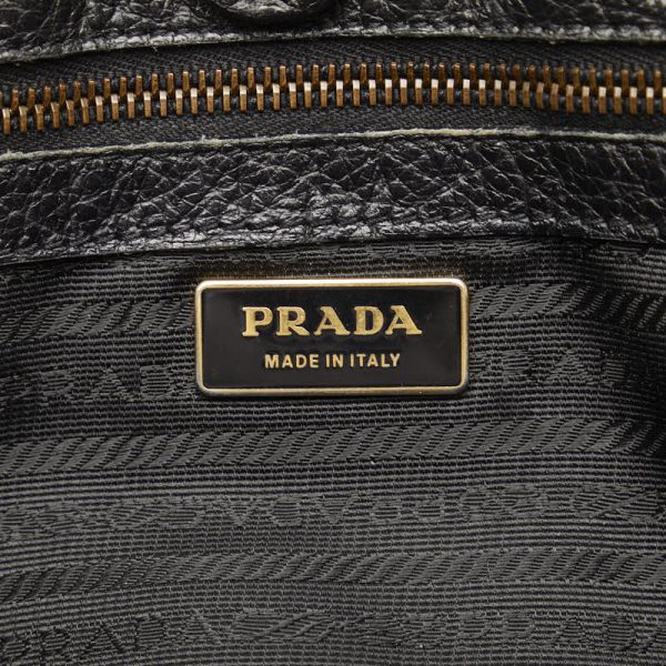 1 0122420 7 Prada Side Logo Plate Handbag Shoulder Bag Black Nylon Leather