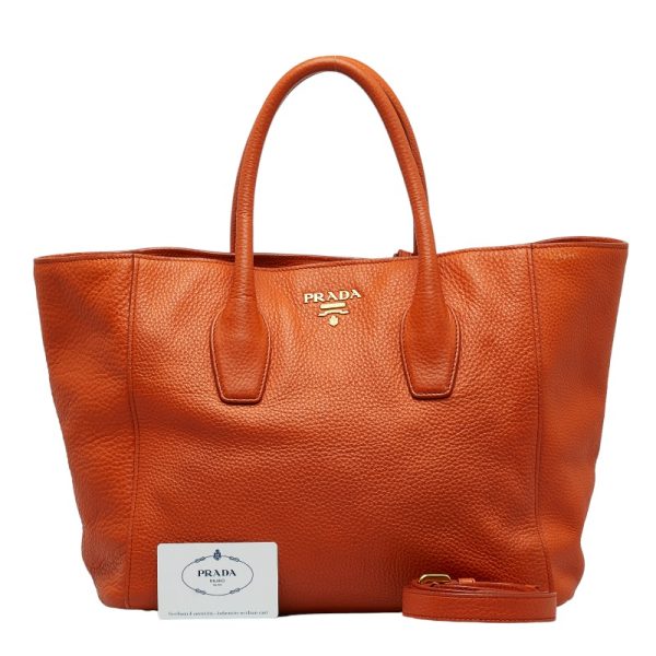 1 0122722 1 Prada Vitello Dino Gold Hardware Shoulder Bag BN2694 Orange