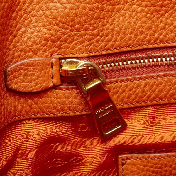 1 0122722 10 Prada Vitello Dino Gold Hardware Shoulder Bag BN2694 Orange