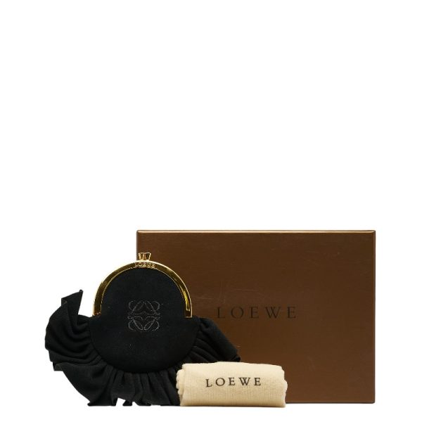 1 0123721 9 LOEWE Anagram Embroidery Frill Clasp Coin Purse Coin Case Black