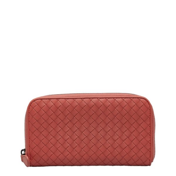 1 0123823 1 Bottega Veneta Intrecciato Round Zipper Long Wallet Pink Leather