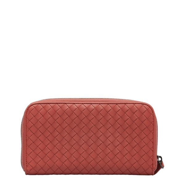 1 0123823 3 Bottega Veneta Intrecciato Round Zipper Long Wallet Pink Leather