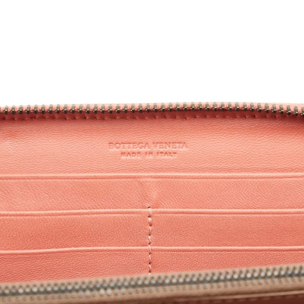 1 0123823 8 Bottega Veneta Intrecciato Round Zipper Long Wallet Pink Leather