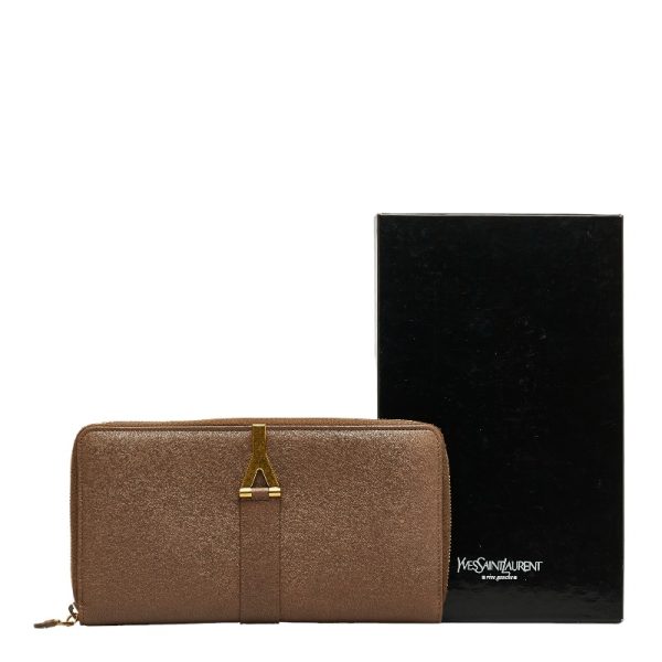 1 0123899 1 Saint Laurent Round Zipper Long Wallet Brown Leather