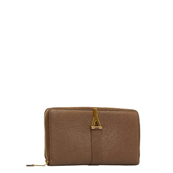 1 0123899 3 Saint Laurent Round Zipper Long Wallet Brown Leather