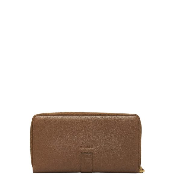 1 0123899 4 Saint Laurent Round Zipper Long Wallet Brown Leather