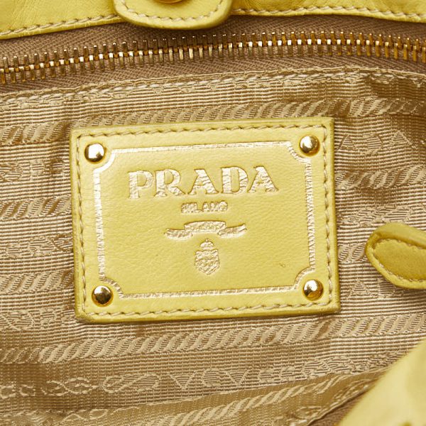 1 0123924 10 Prada Handbag Shoulder Bag 2WAY Yellow Leather