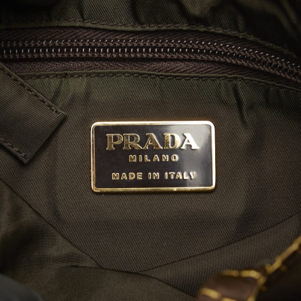 1 0123932 9 Prada Embroidery Mini Handbag Tote Bag Brown Gold Satin Nylon