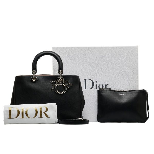 1 0124012 1 Dior Silver Hardware Handbag Shoulder Bag 2WAY Black Leather