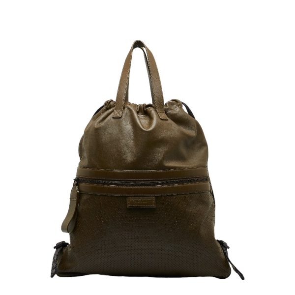 1 0124030 1 Bottega Veneta Leggero Punching Rucksack Backpack Khaki Leather