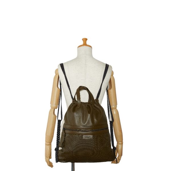 1 0124030 12 Bottega Veneta Leggero Punching Rucksack Backpack Khaki Leather