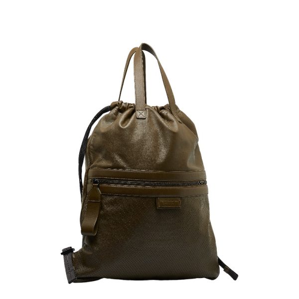 1 0124030 2 Bottega Veneta Leggero Punching Rucksack Backpack Khaki Leather