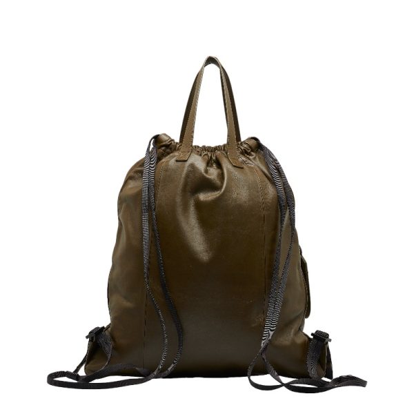 1 0124030 3 Bottega Veneta Leggero Punching Rucksack Backpack Khaki Leather