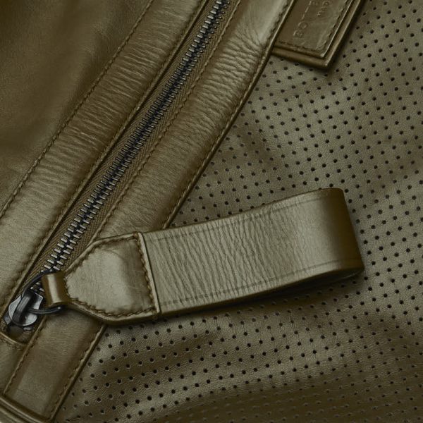 1 0124030 6 Bottega Veneta Leggero Punching Rucksack Backpack Khaki Leather