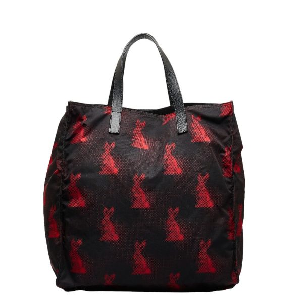 1 0124053 4 Prada Rabbit Tote Bag Shoulder Bag 2WAY Black Red Nylon