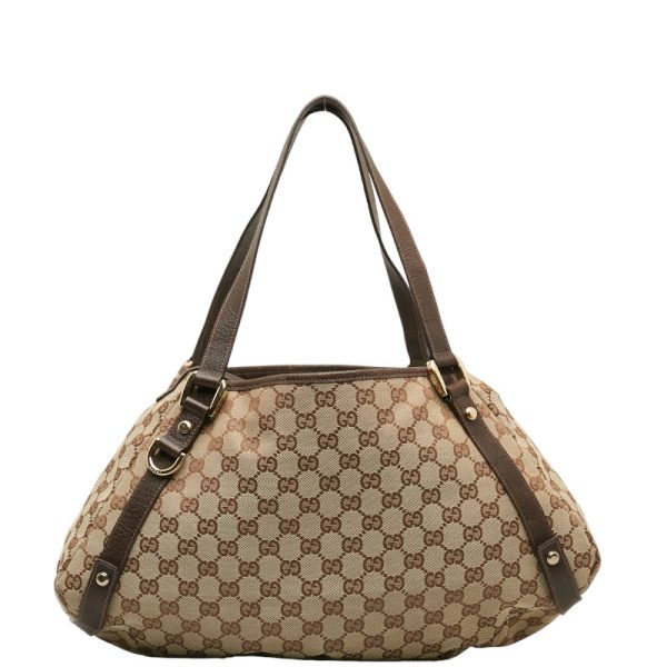 1 0124054 3 Gucci GG Canvas Abbey Handbag Tote Bag Brown Canvas Leather