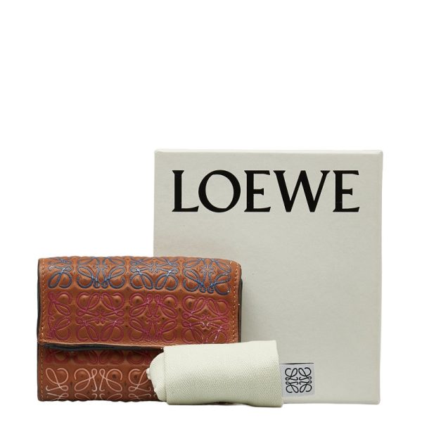 1 0124158 13 LOEWE Anagram Wallet Trifold Wallet Brown Multicolor Leather