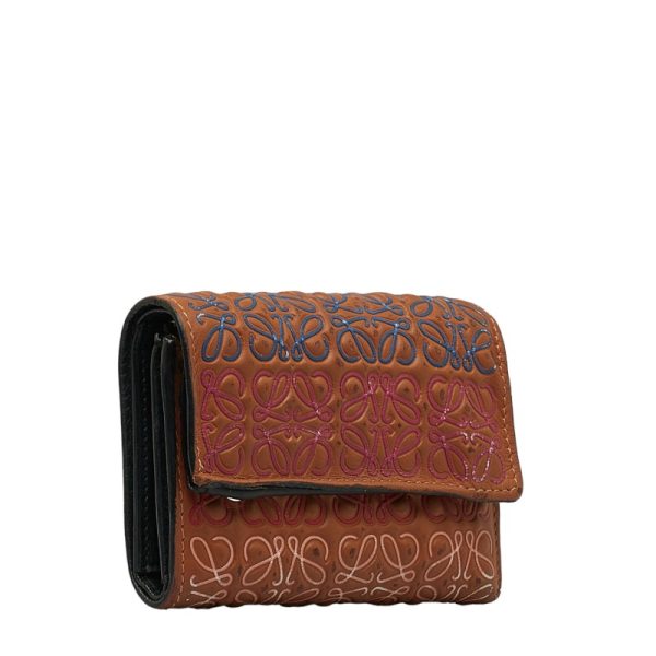 1 0124158 2 LOEWE Anagram Wallet Trifold Wallet Brown Multicolor Leather