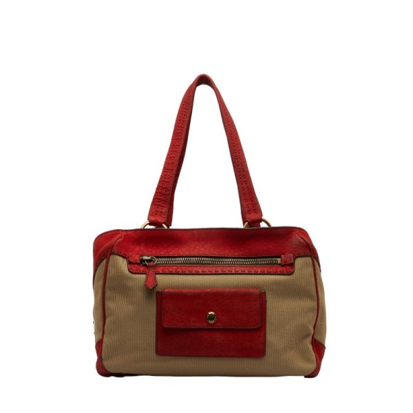 1 0124852 1 Prada Handbag Beige Red Canvas Leather