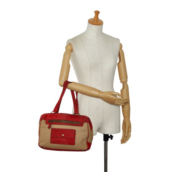 1 0124852 11 Prada Handbag Beige Red Canvas Leather