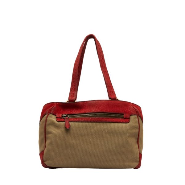 1 0124852 3 Prada Handbag Beige Red Canvas Leather