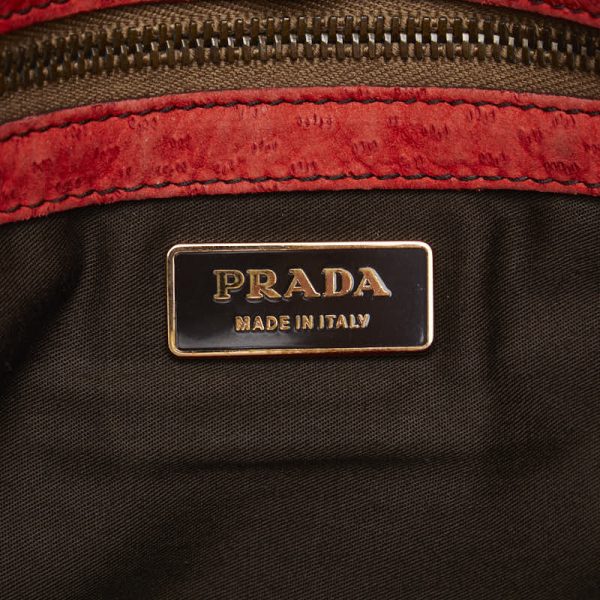 1 0124852 9 Prada Handbag Beige Red Canvas Leather