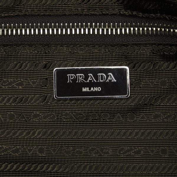 1 0124874 8 PRADA All Over Pattern Triangle Logo Plate Tote Bag Shoulder Bag 2WAY Beige Cotton Leather