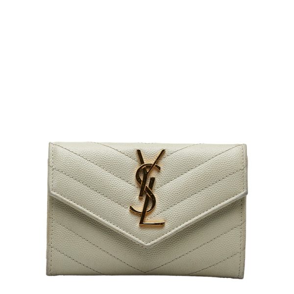 1 0125325 1 Saint Laurent Monogram YSL Card Holder White Leather