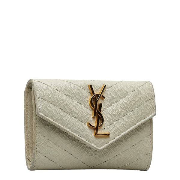 1 0125325 2 Saint Laurent Monogram YSL Card Holder White Leather