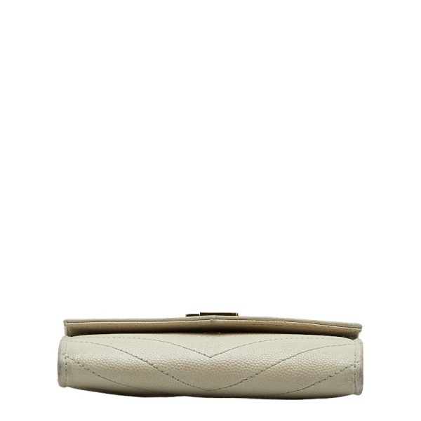 1 0125325 4 Saint Laurent Monogram YSL Card Holder White Leather