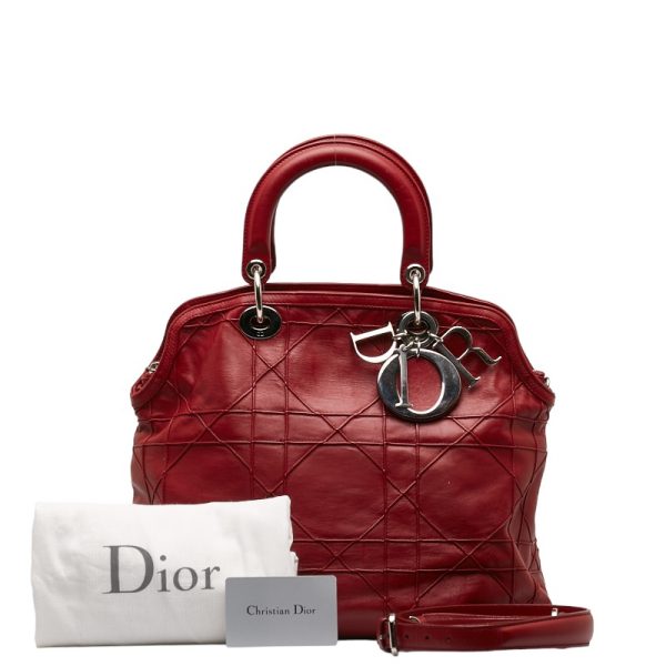 1 0125373 1 Dior Granville Cannage Handbag Shoulder Bag 2WAY Red Leather