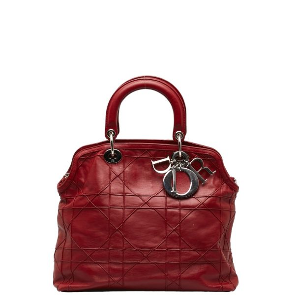 1 0125373 2 Dior Granville Cannage Handbag Shoulder Bag 2WAY Red Leather