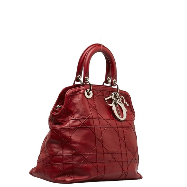 1 0125373 3 Dior Granville Cannage Handbag Shoulder Bag 2WAY Red Leather