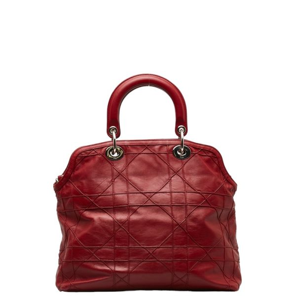 1 0125373 4 Dior Granville Cannage Handbag Shoulder Bag 2WAY Red Leather