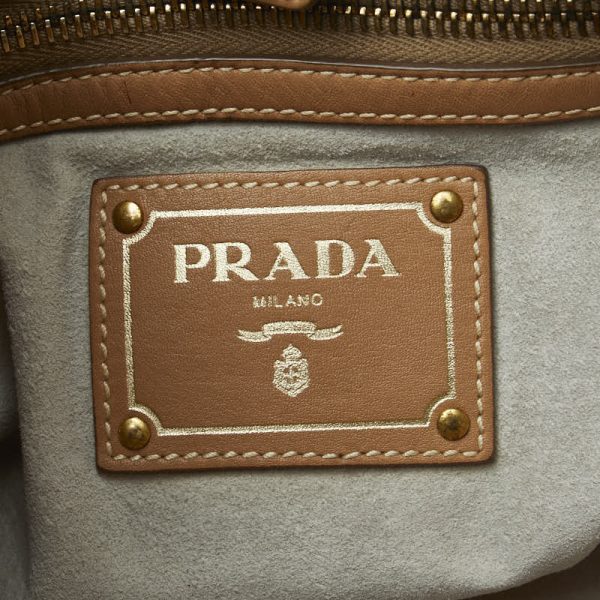 1 0126106 8 Prada Stitch Shoulder Bag Tote Bag Beige Soft Calf