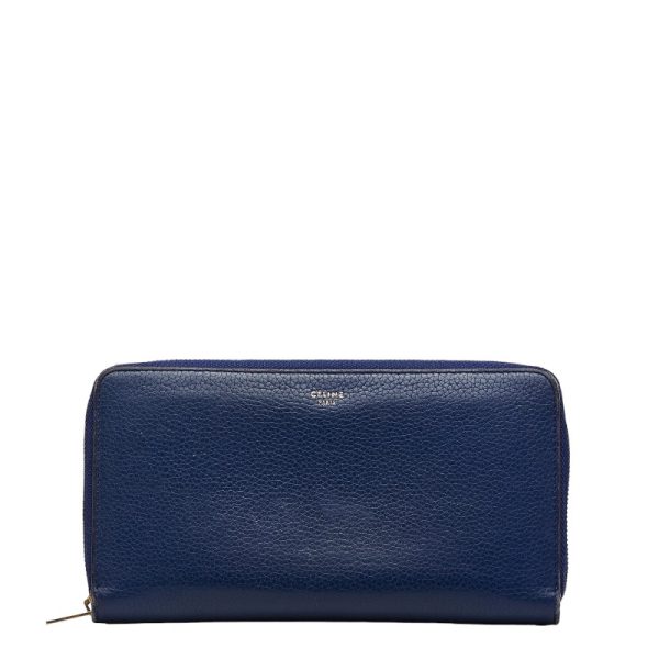 1 0126274 1 Celine Round Zipper Long Wallet Blue Leather