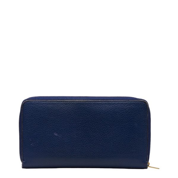 1 0126274 3 Celine Round Zipper Long Wallet Blue Leather