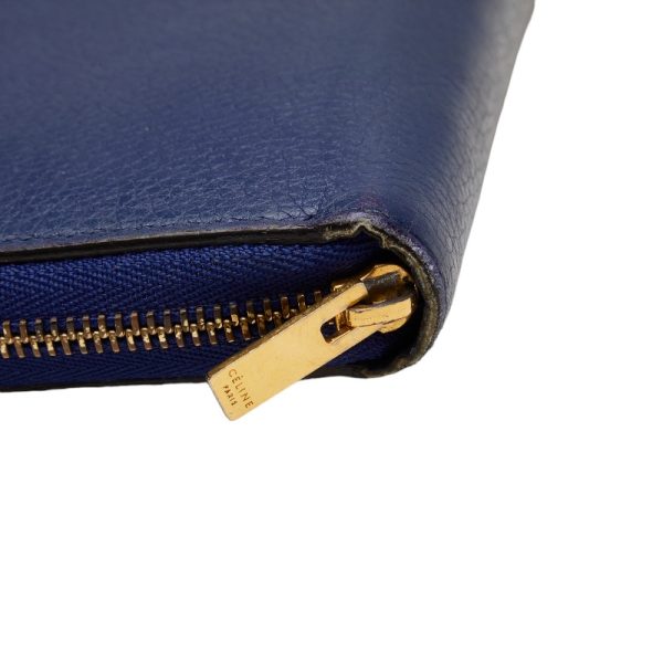 1 0126274 6 Celine Round Zipper Long Wallet Blue Leather