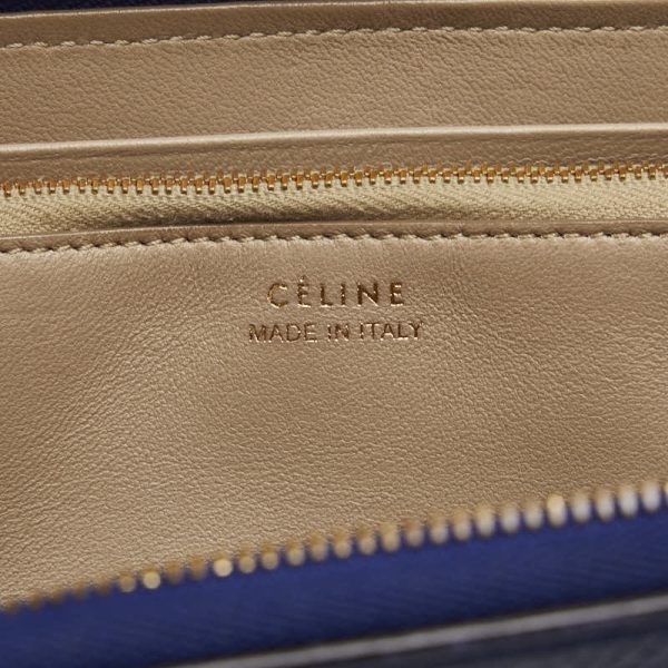 1 0126274 9 Celine Round Zipper Long Wallet Blue Leather