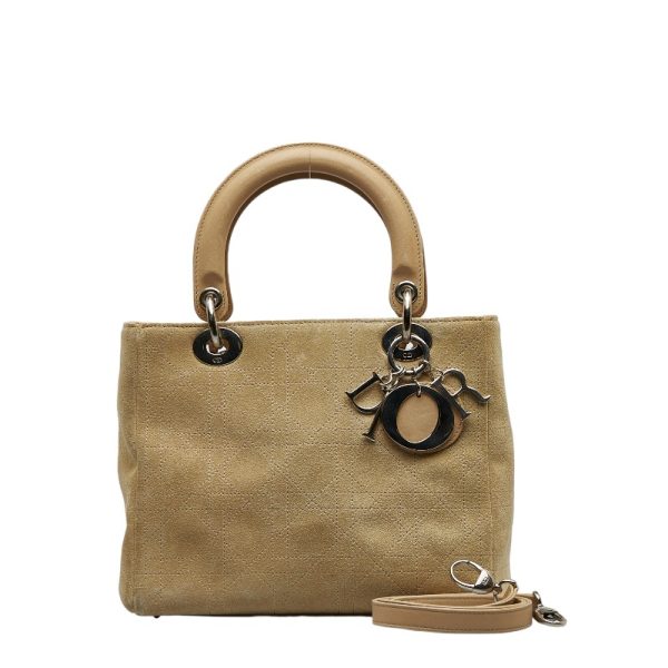 1 0126994 1 Dior Lady Shoulder Bag 2WAY Beige Suede