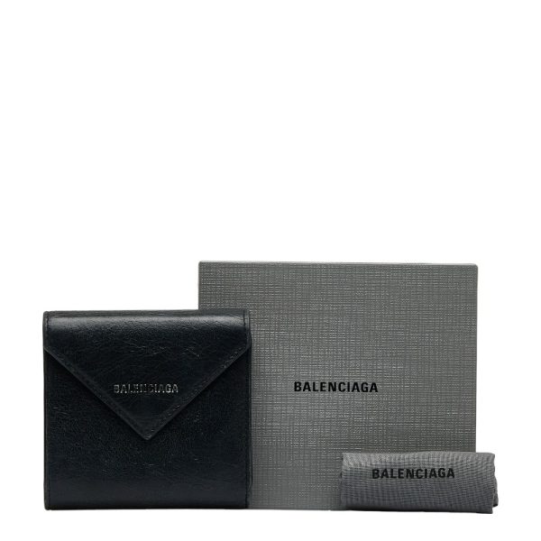 1 0127130 1 Balenciaga Paper Trifold Wallet Black Leather