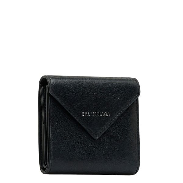 1 0127130 3 Balenciaga Paper Trifold Wallet Black Leather