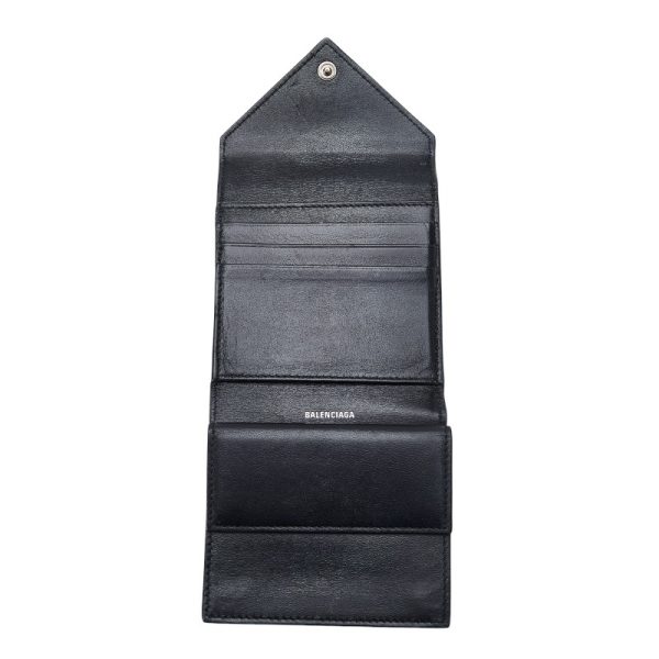 1 0127130 6 Balenciaga Paper Trifold Wallet Black Leather