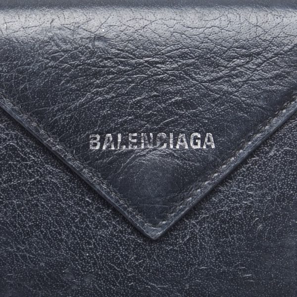 1 0127130 9 Balenciaga Paper Trifold Wallet Black Leather