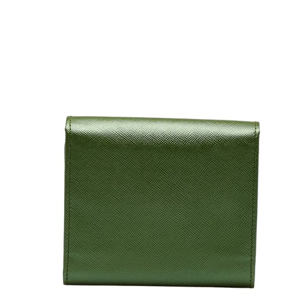 1 0127144 3 Prada Saffiano Trifold Wallet Compact Wallet Green Leather