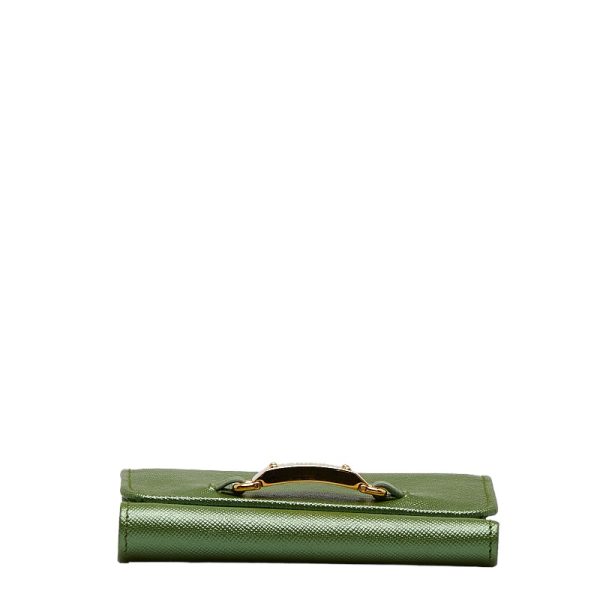 1 0127144 4 Prada Saffiano Trifold Wallet Compact Wallet Green Leather